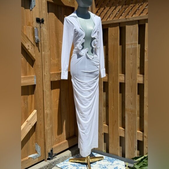 🆕 CHRISTOPHER ESBER 🧿 NWOT Venus Plunge Shirt Maxi Dress, White - Sz AU8 US 4 - Picture 11 of 16